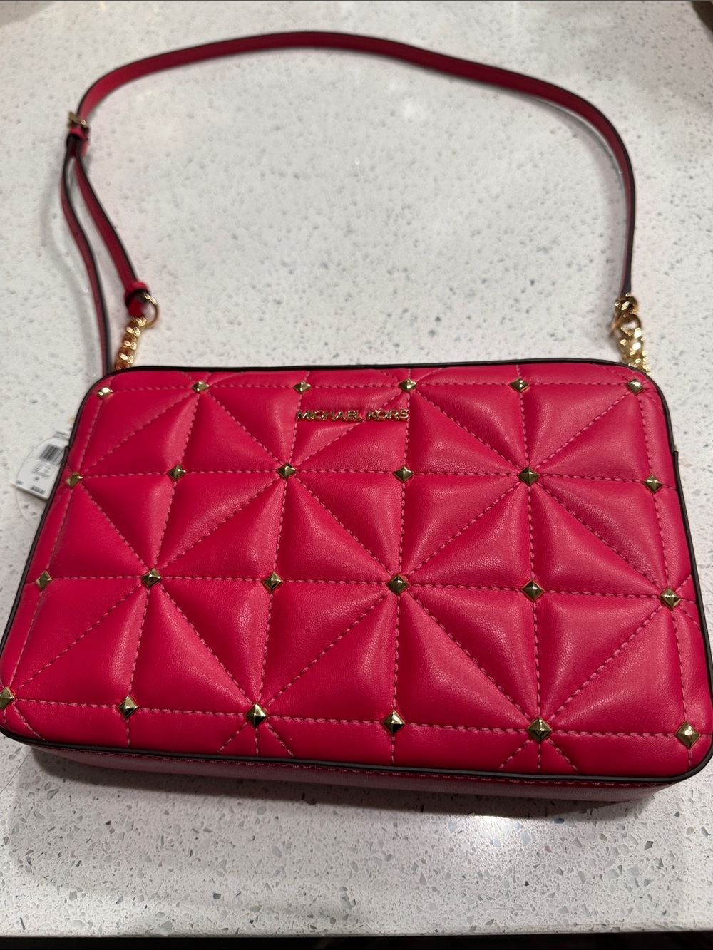 Michael Kors Hot Pink Quilted Crossbody with Gold Studs